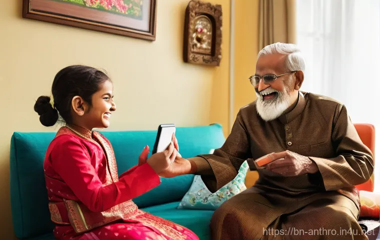 문화와 기술 - **"Digital Festivities: A Modern Bangladeshi Celebration"**
    A vibrant, medium shot capturing a j...