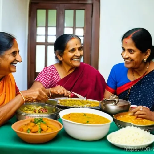 Home 31 문화와 질병의 사회적 측면 - **A vibrant scene of a multi-generational Bengali family sharing a traditional, healthy meal in thei...
