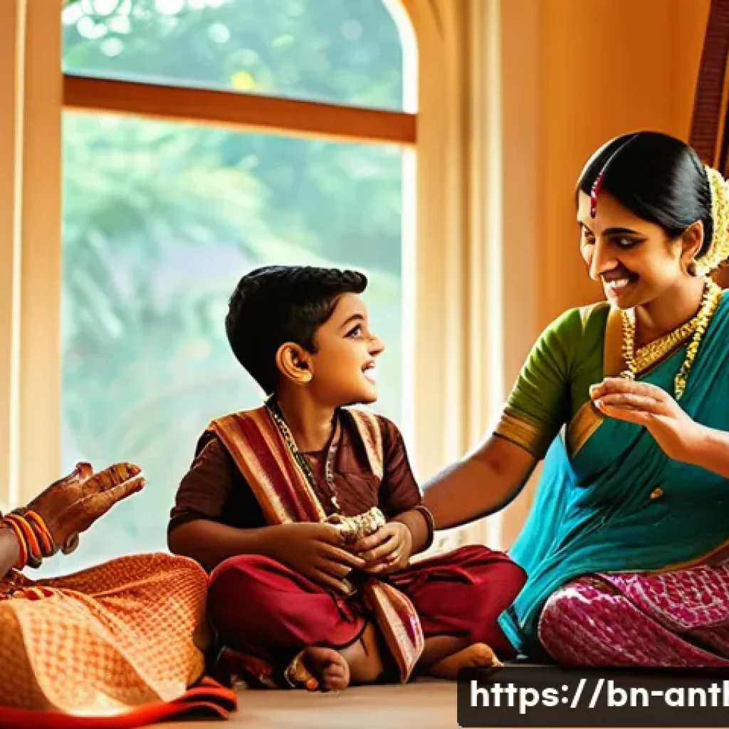 문화적 전통의 변화 - A vibrant traditional Bengali family scene inside a warmly lit home, elders lovingly teaching childr...