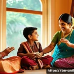 Home 21 문화적 전통의 변화 - A vibrant traditional Bengali family scene inside a warmly lit home, elders lovingly teaching childr...