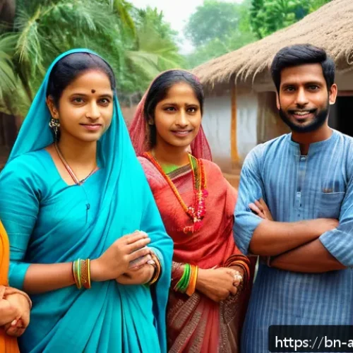 사회적 불평등과 문화 - A diverse group of Bengali people from different social backgrounds gathered in a traditional villag...