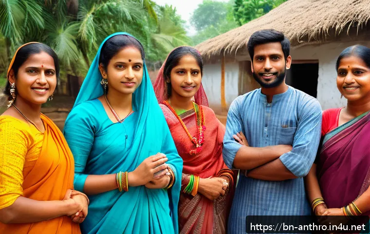 사회적 불평등과 문화 - A diverse group of Bengali people from different social backgrounds gathered in a traditional villag...