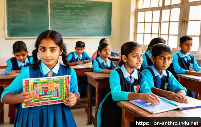 에드워드 브로이스와 문화 - A vibrant classroom scene in Bangladesh featuring a diverse group of students from various cultural ...