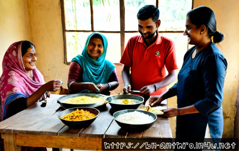 문화적 전파 - Photorealistic community cooking workshop in Bangladesh, an elderly Bengali woman teaching young adu...